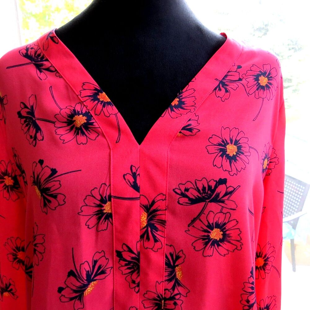 GAP Women's Pink Poppy V-neck Peplum Top  Small EUC - Picture 2 of 5